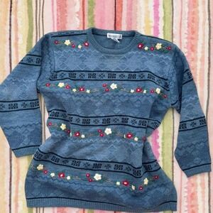 Vintage 90s Cottagecore Floral Embroidered Sweater